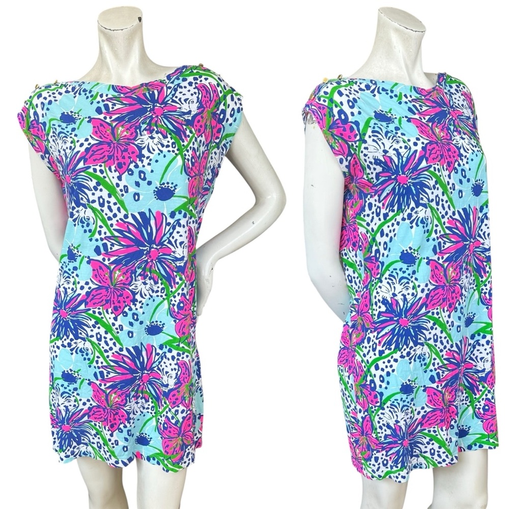 Lilly Pulitzer Robyn In The Garden Leopard Floral Print Pima Cotton Mini Dress M